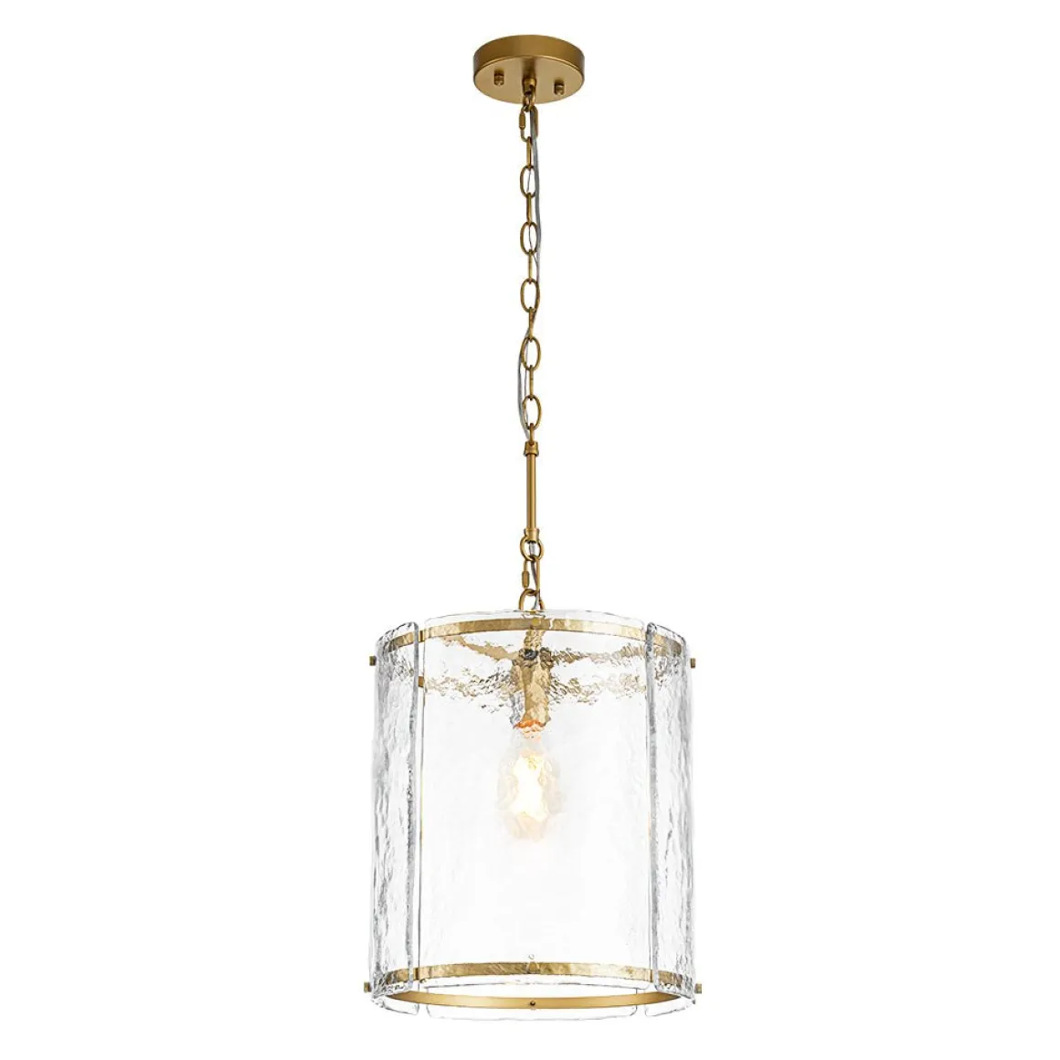 Farmhouse Clear Textured Glass Cylinder Cage Pendant