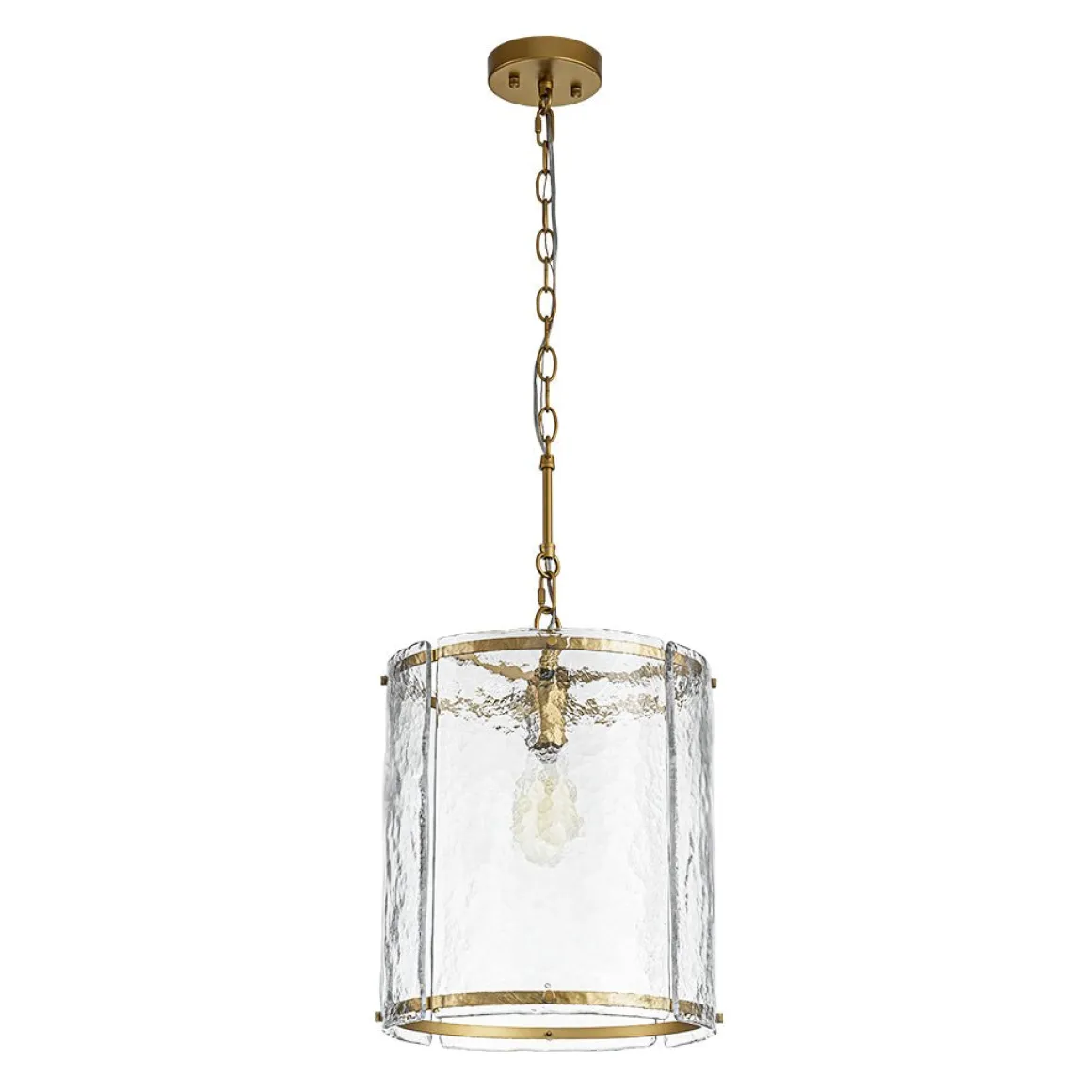 Farmhouse Clear Textured Glass Cylinder Cage Pendant