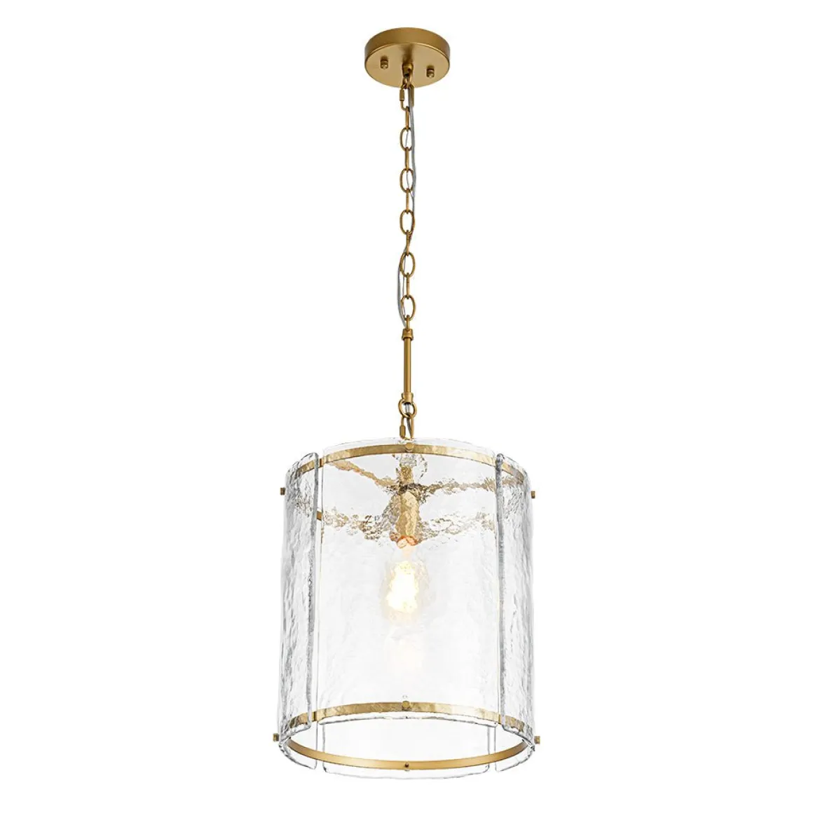 Farmhouse Clear Textured Glass Cylinder Cage Pendant