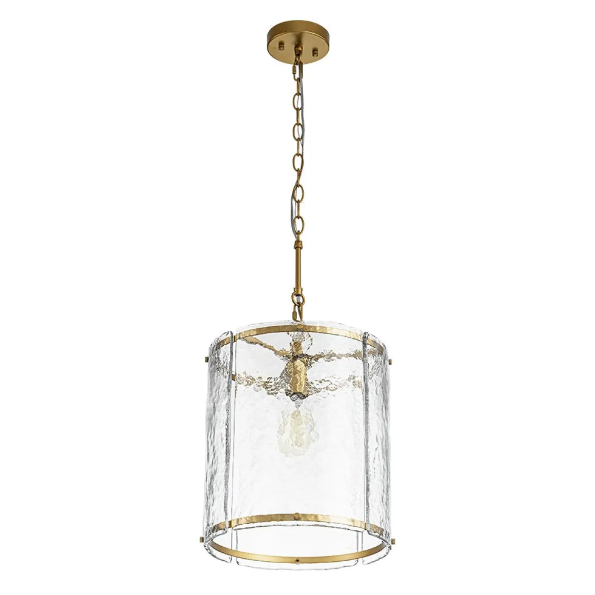 Farmhouse Clear Textured Glass Cylinder Cage Pendant