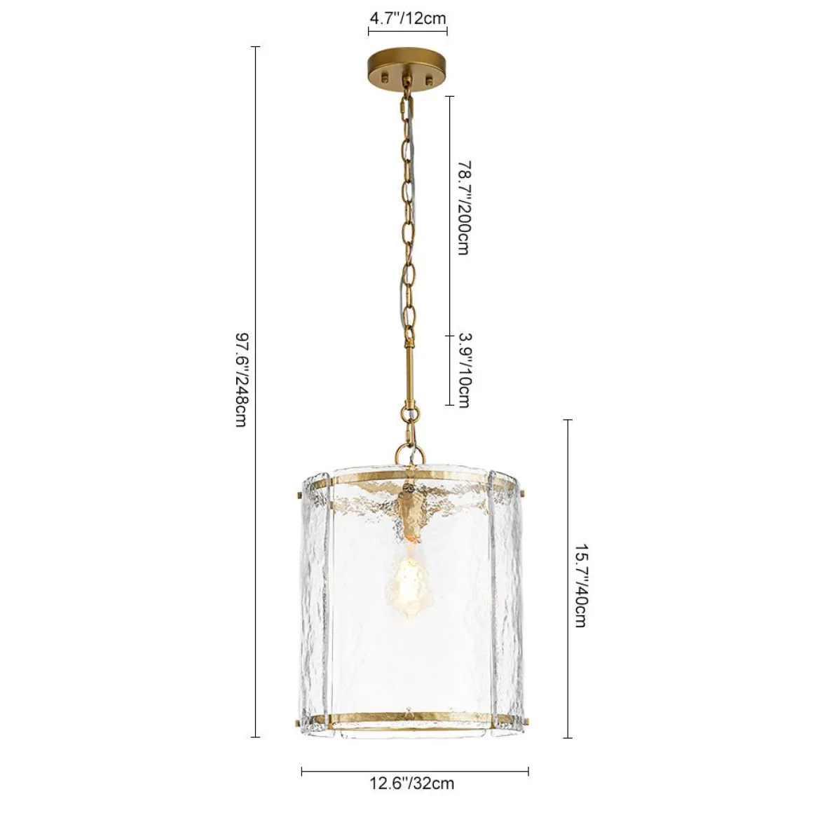 Farmhouse Clear Textured Glass Cylinder Cage Pendant
