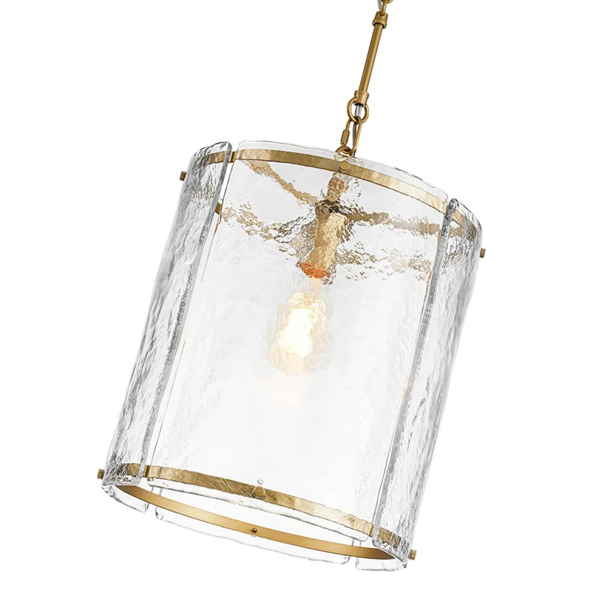 Farmhouse Clear Textured Glass Cylinder Cage Pendant