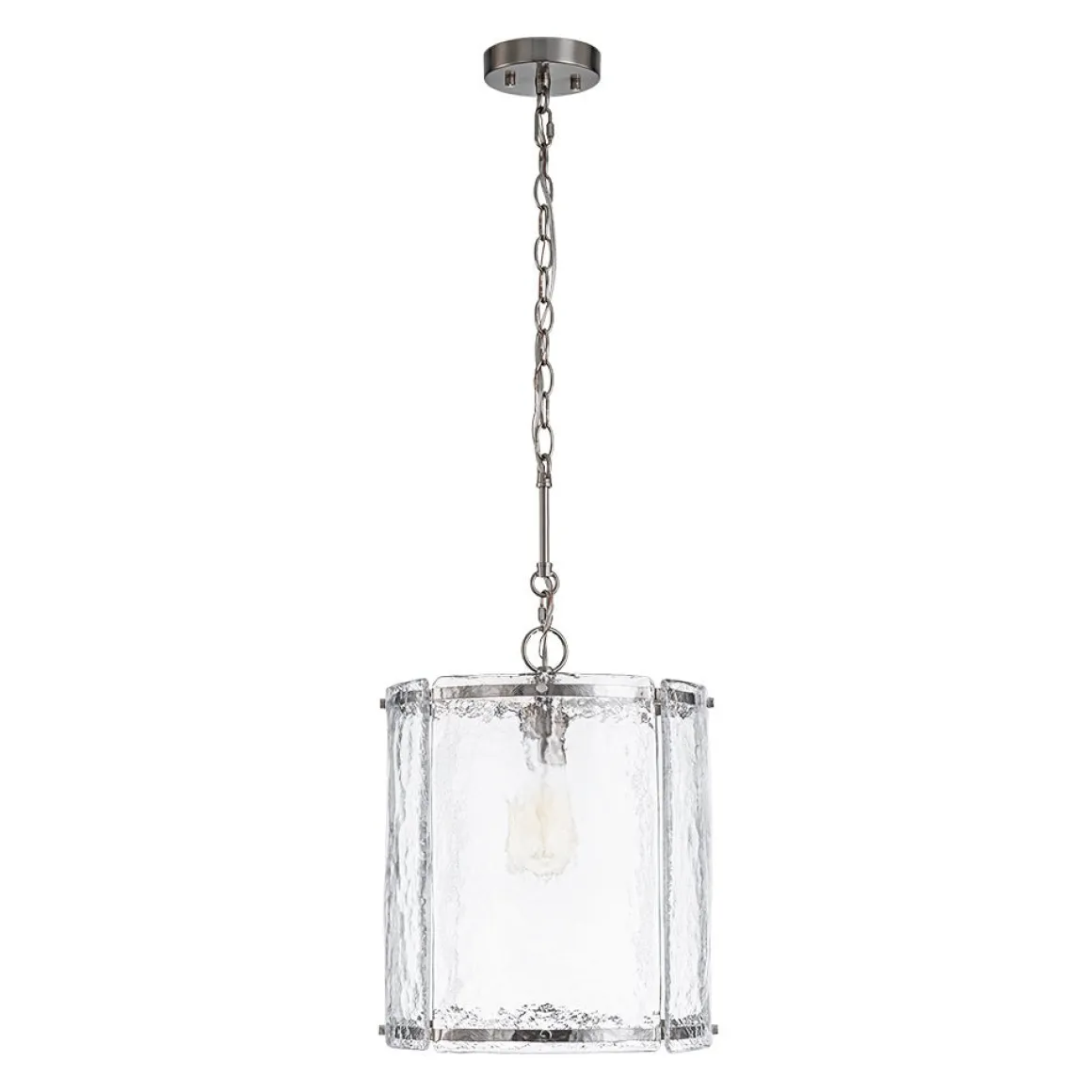 Farmhouse Clear Textured Glass Cylinder Cage Pendant