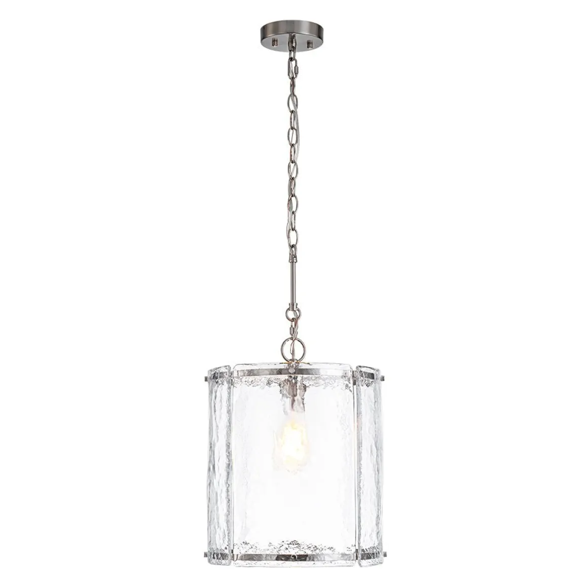 Farmhouse Clear Textured Glass Cylinder Cage Pendant