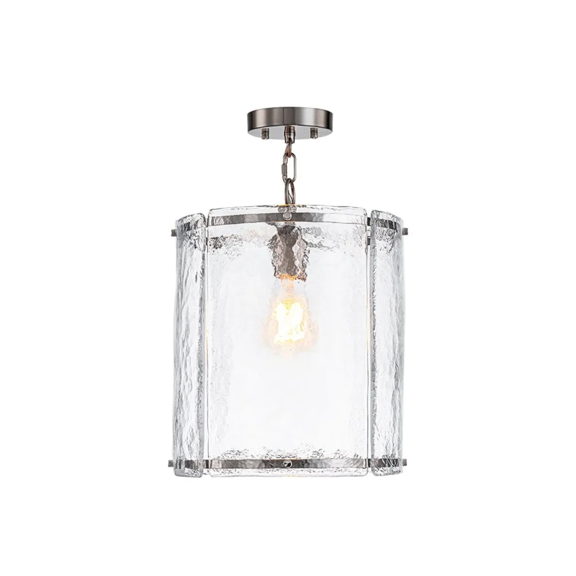 Farmhouse Clear Textured Glass Cylinder Cage Pendant