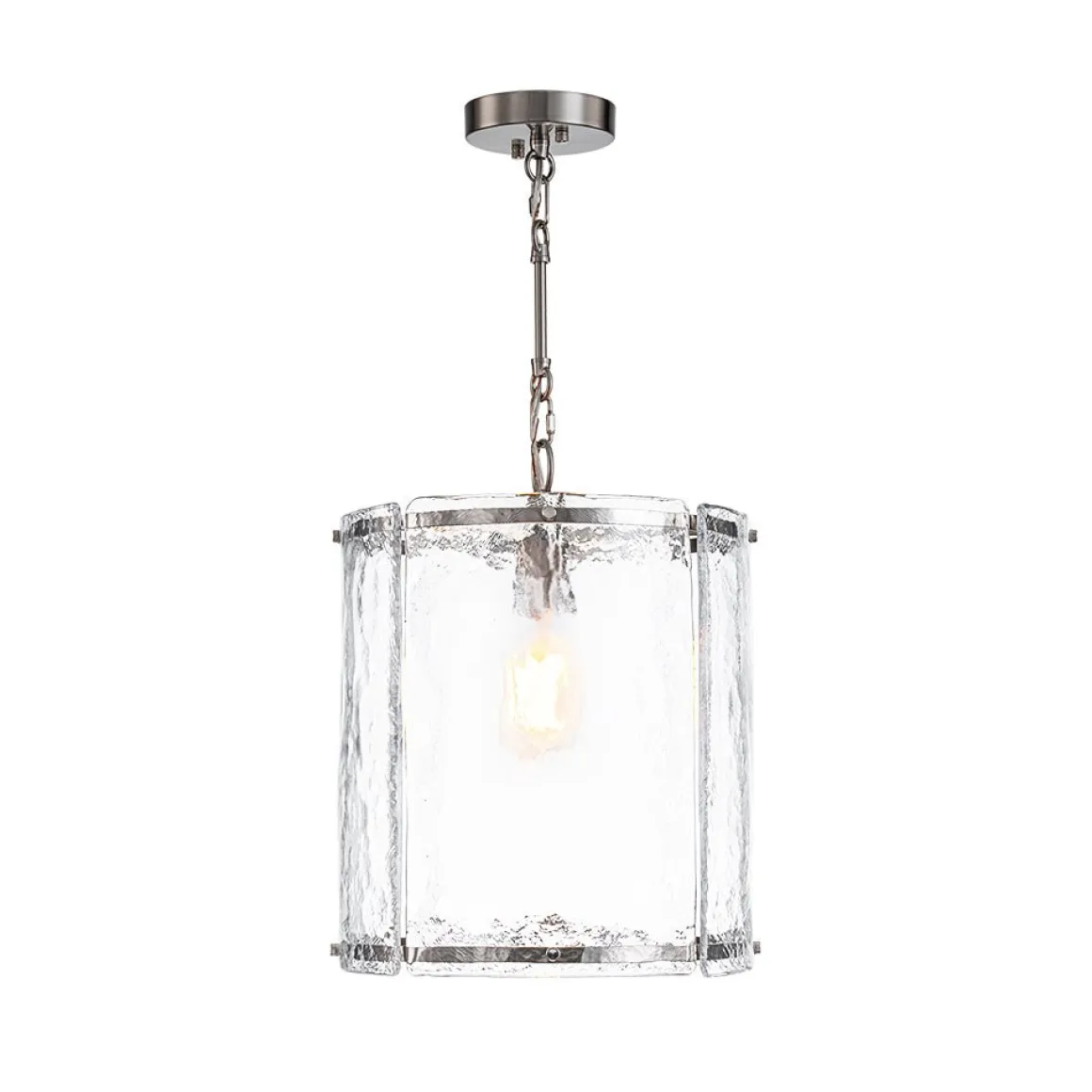 Farmhouse Clear Textured Glass Cylinder Cage Pendant