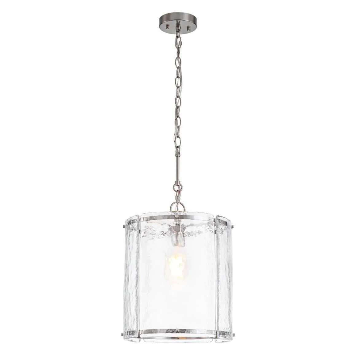Farmhouse Clear Textured Glass Cylinder Cage Pendant