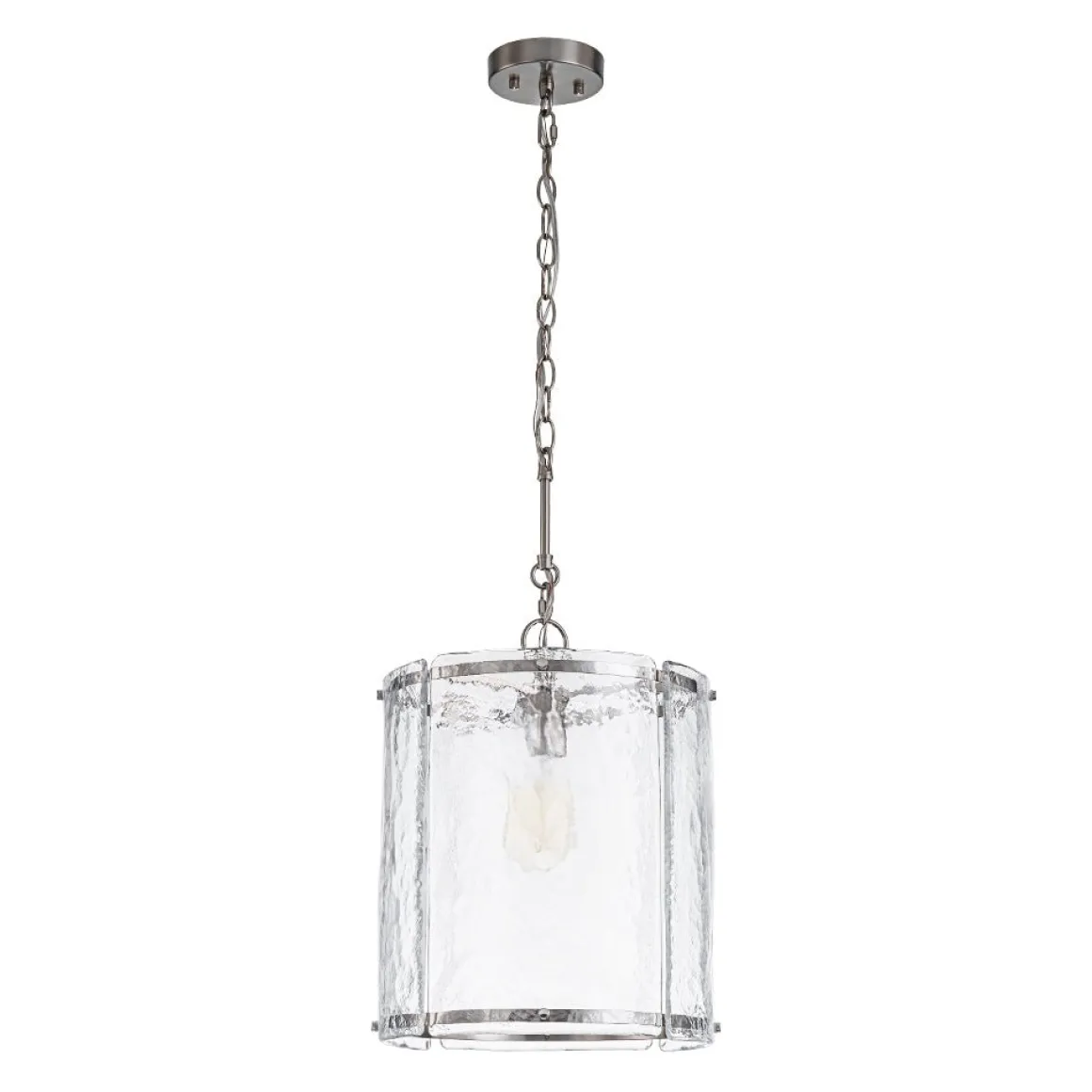 Farmhouse Clear Textured Glass Cylinder Cage Pendant