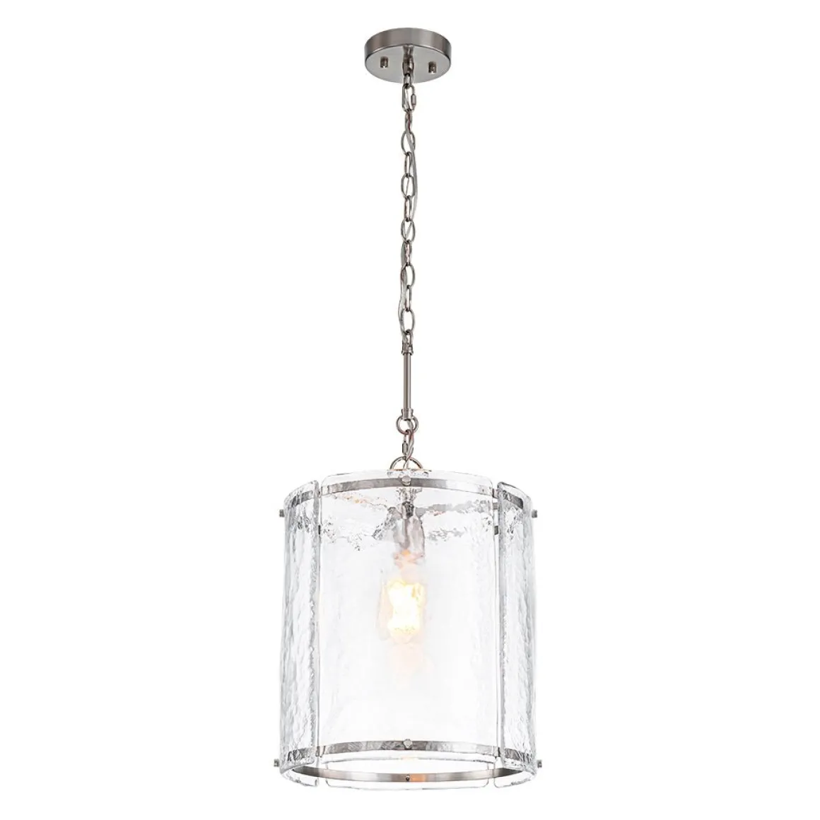 Farmhouse Clear Textured Glass Cylinder Cage Pendant