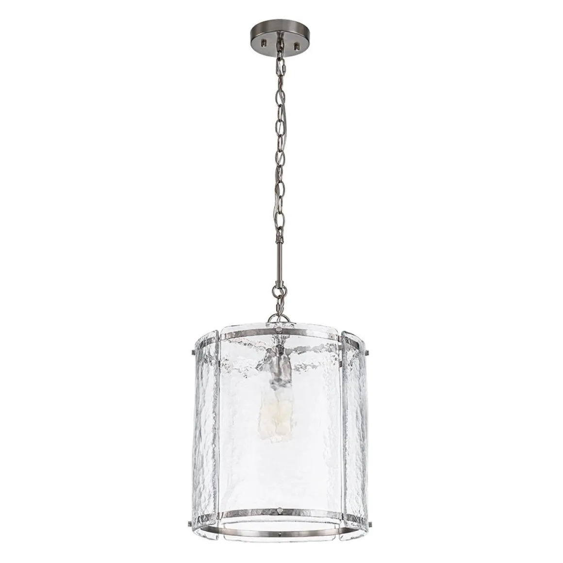 Farmhouse Clear Textured Glass Cylinder Cage Pendant