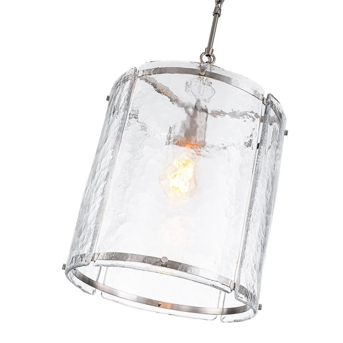 Farmhouse Clear Textured Glass Cylinder Cage Pendant