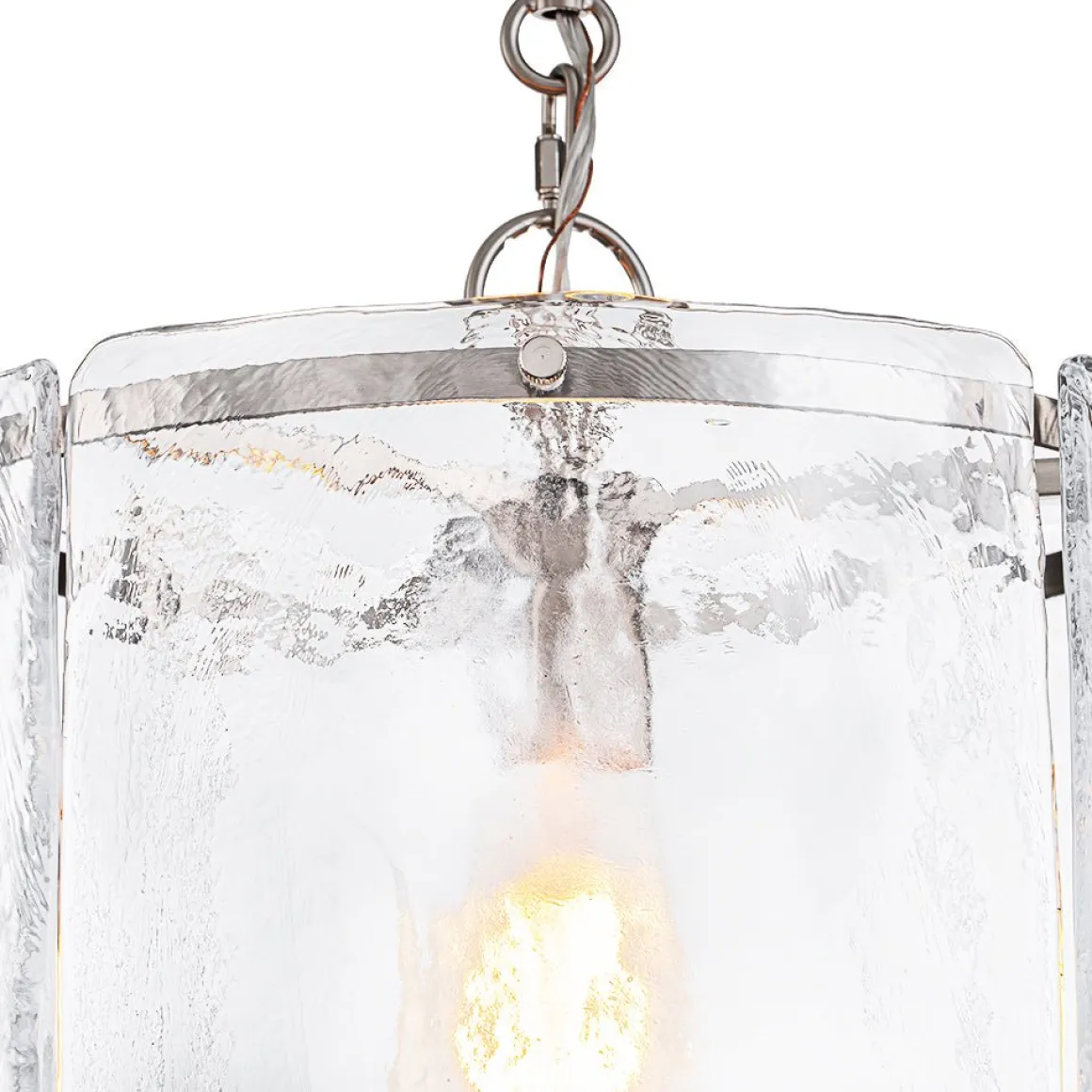 Farmhouse Clear Textured Glass Cylinder Cage Pendant