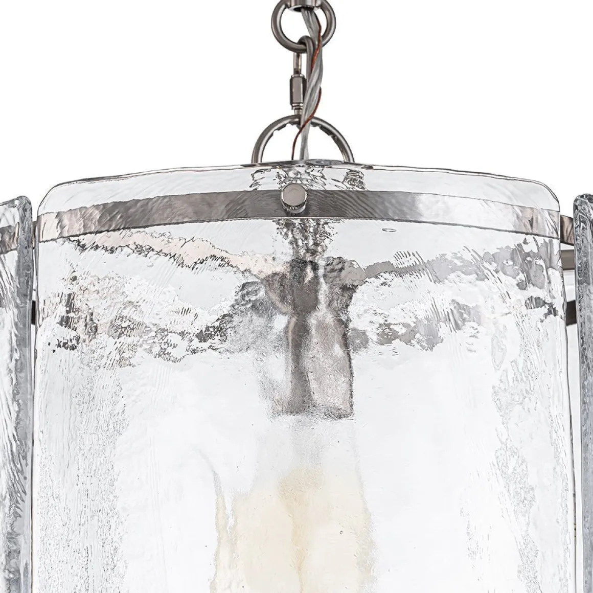 Farmhouse Clear Textured Glass Cylinder Cage Pendant