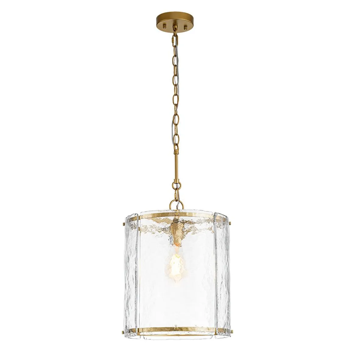 Farmhouse Clear Textured Glass Cylinder Cage Pendant
