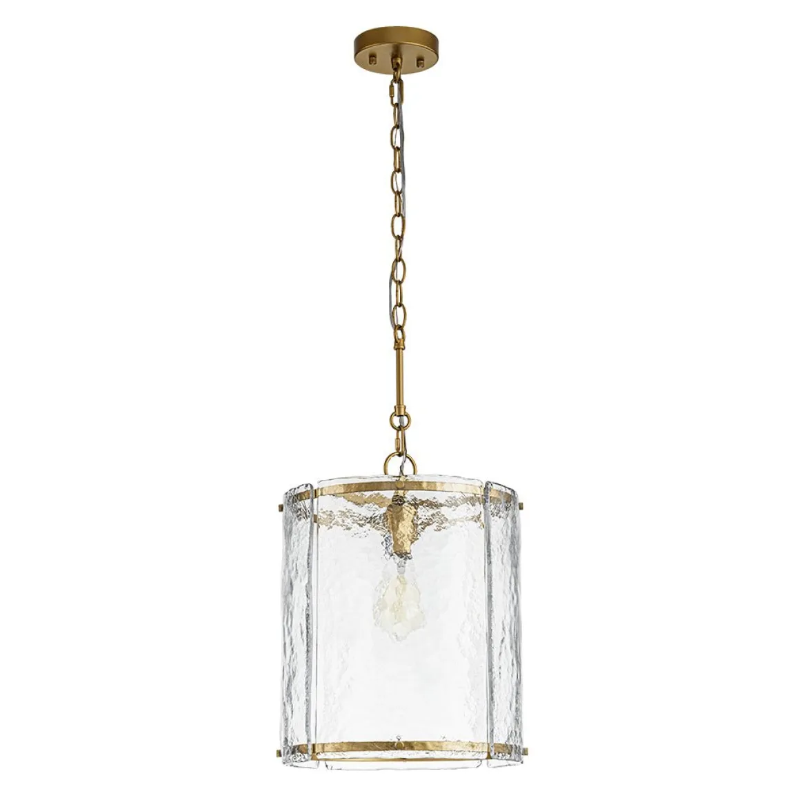 Farmhouse Clear Textured Glass Cylinder Cage Pendant
