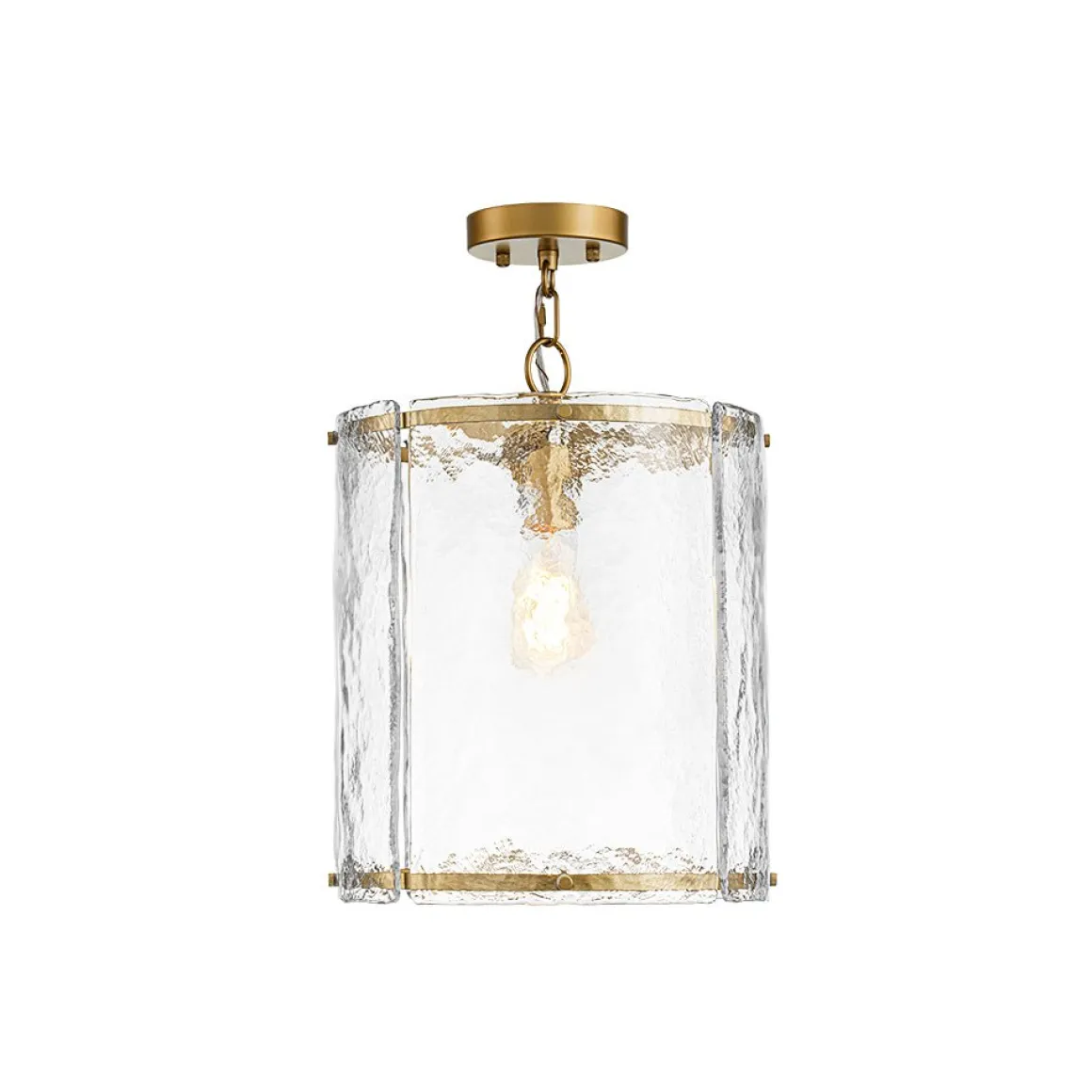 Farmhouse Clear Textured Glass Cylinder Cage Pendant