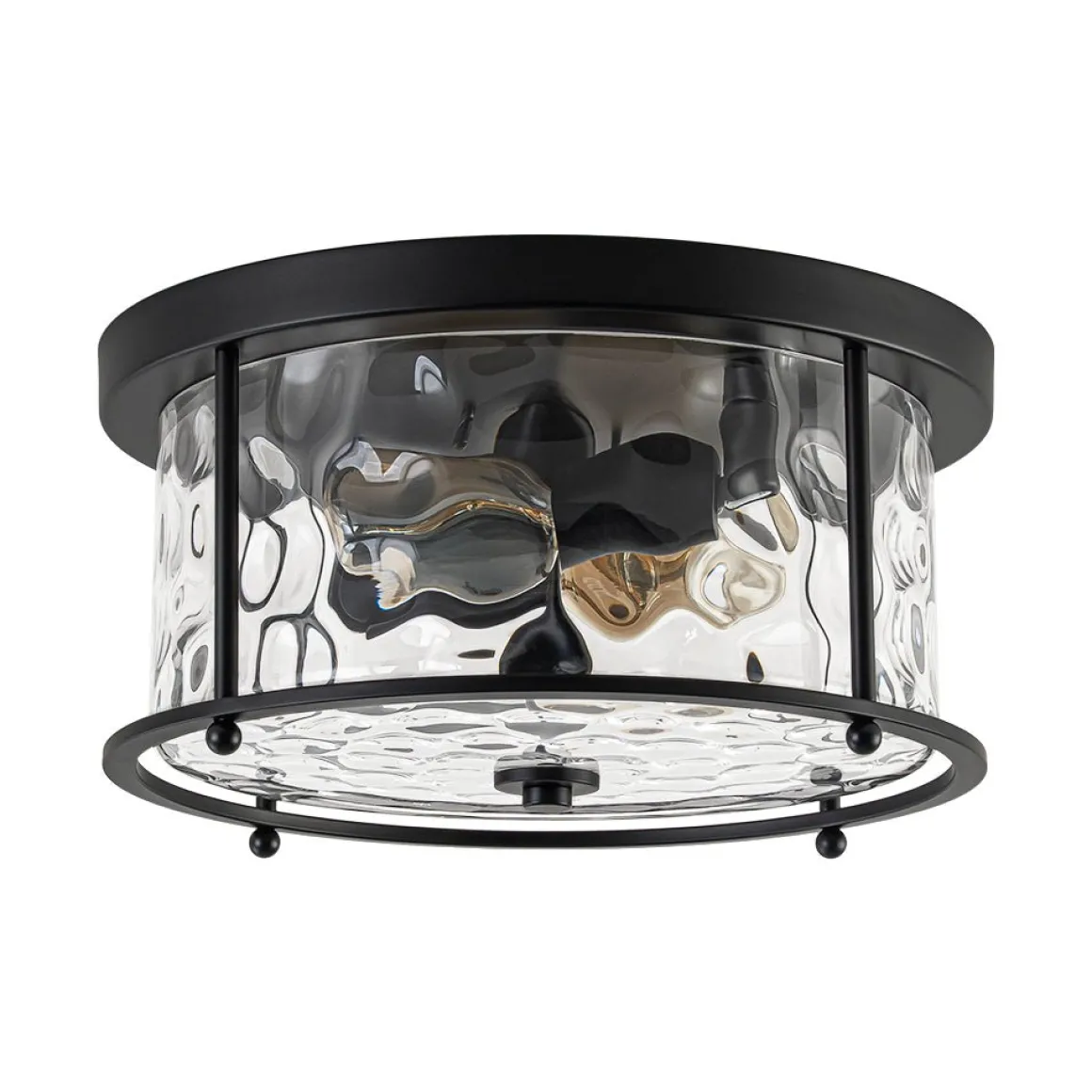 Farmhouse Hammered Glass Round Drum Flush Mount Light