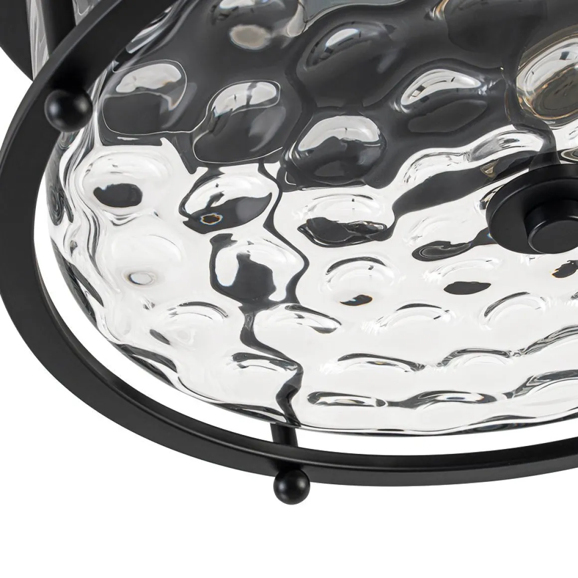 Farmhouse Hammered Glass Round Drum Flush Mount Light