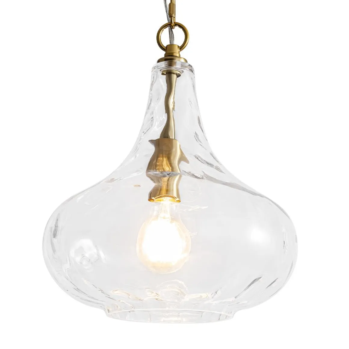 Farmhouse 1-Light Hammered Glass Bell Kitchen Pendant Light