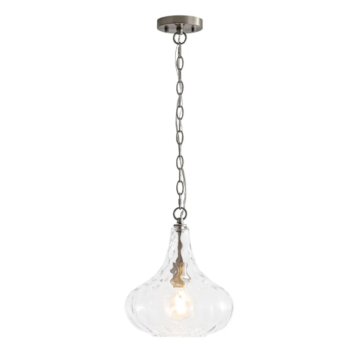 Farmhouse 1-Light Hammered Glass Bell Kitchen Pendant Light