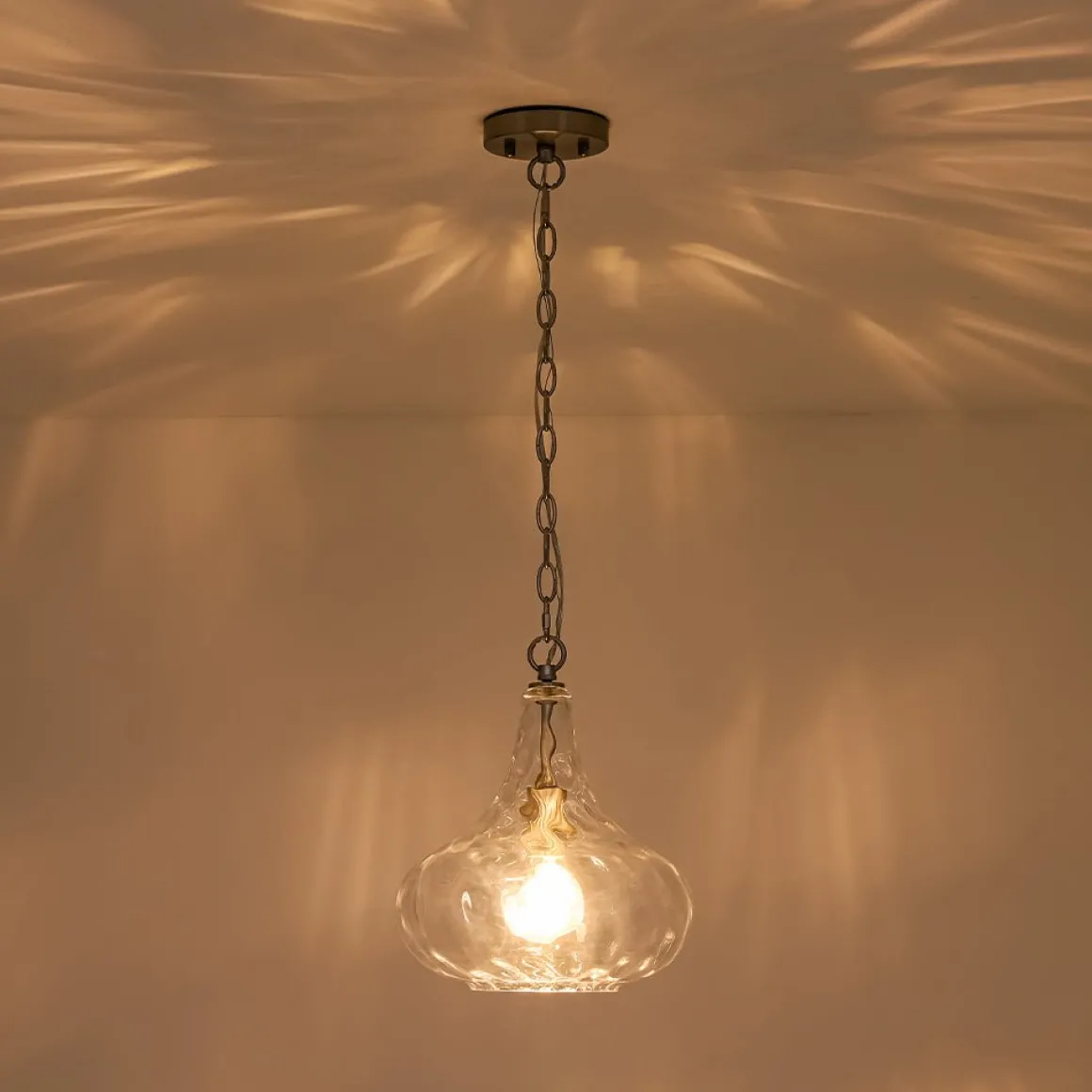 Farmhouse 1-Light Hammered Glass Bell Kitchen Pendant Light