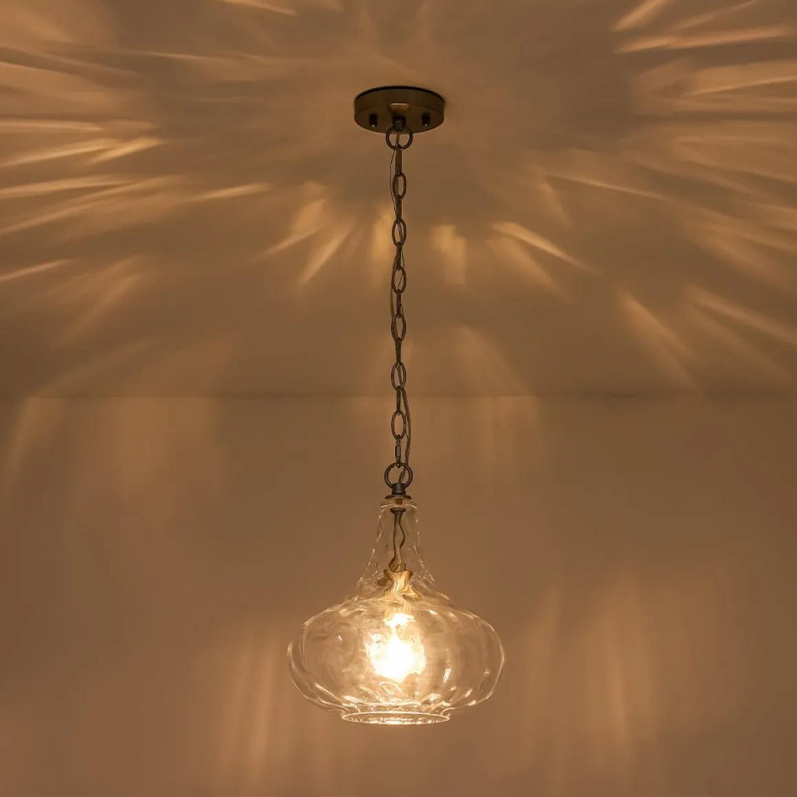 Farmhouse 1-Light Hammered Glass Bell Kitchen Pendant Light