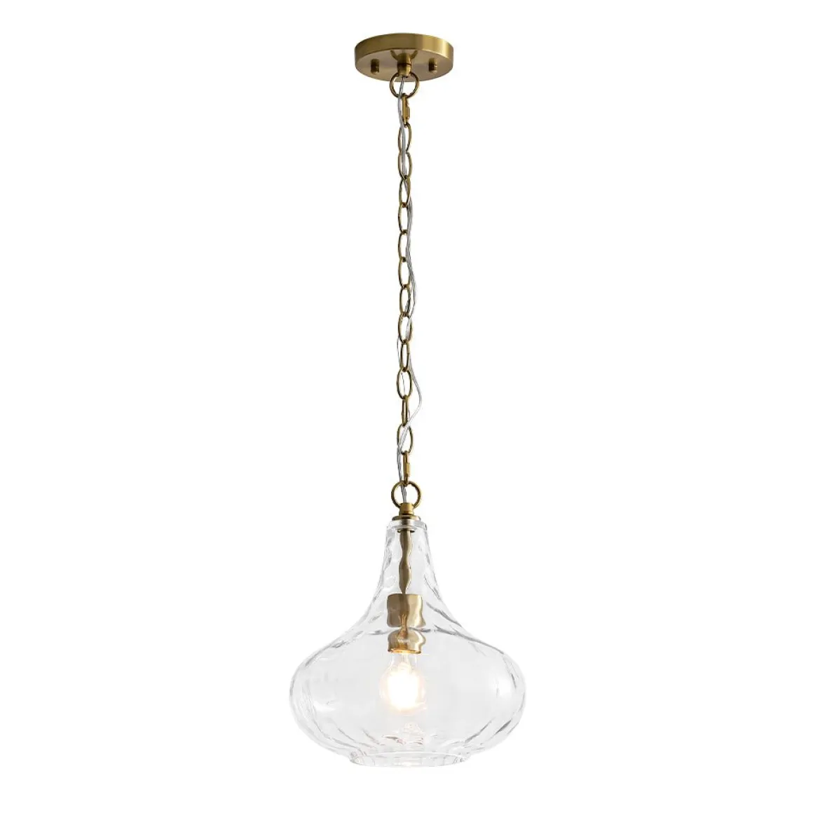 Farmhouse 1-Light Hammered Glass Bell Kitchen Pendant Light