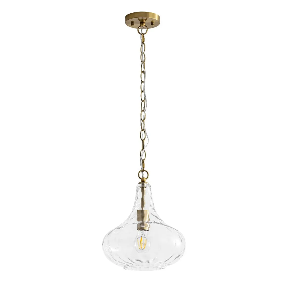 Farmhouse 1-Light Hammered Glass Bell Kitchen Pendant Light