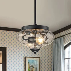 Farmhouse 2-light Round Hammered Glass Pendant Light