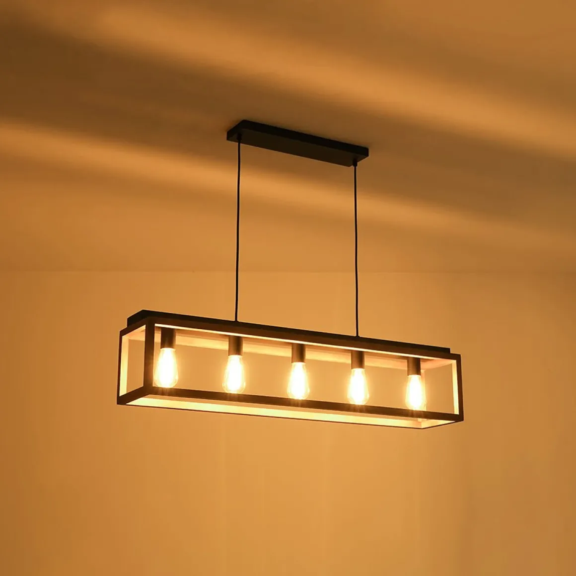 Farmhouse Wooden Rectangular Cage Island Chandelier