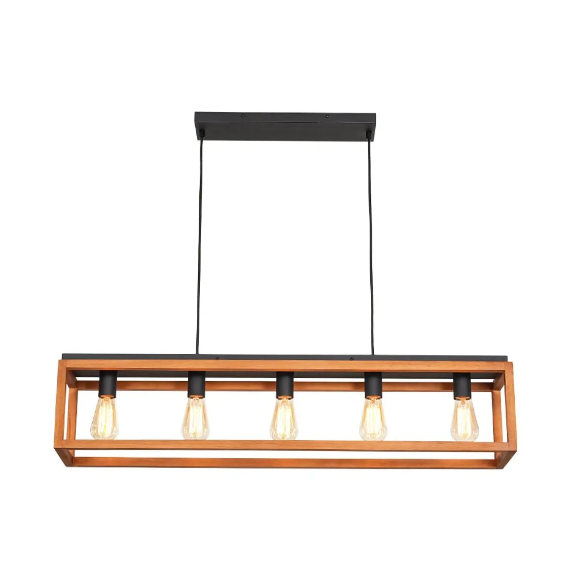 Farmhouse Wooden Rectangular Cage Island Chandelier
