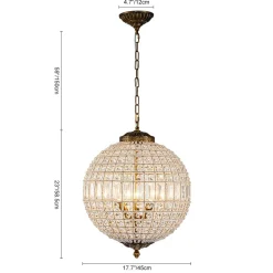 French Antique Brass Crystal Globe Chandelier