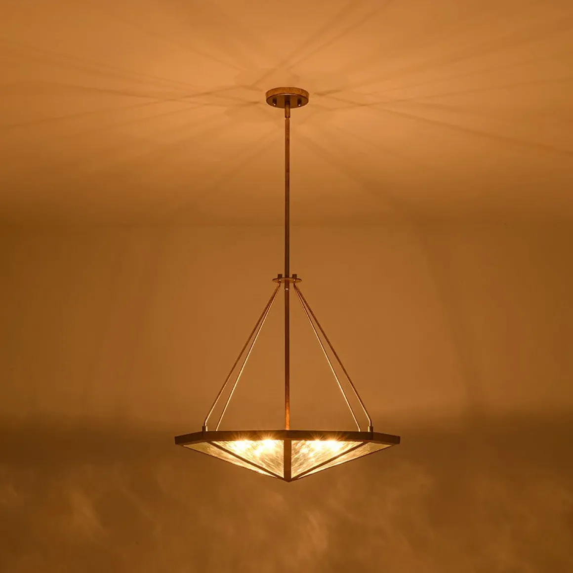 French Antique Gold Geometric Water Glass Cage Chandelier