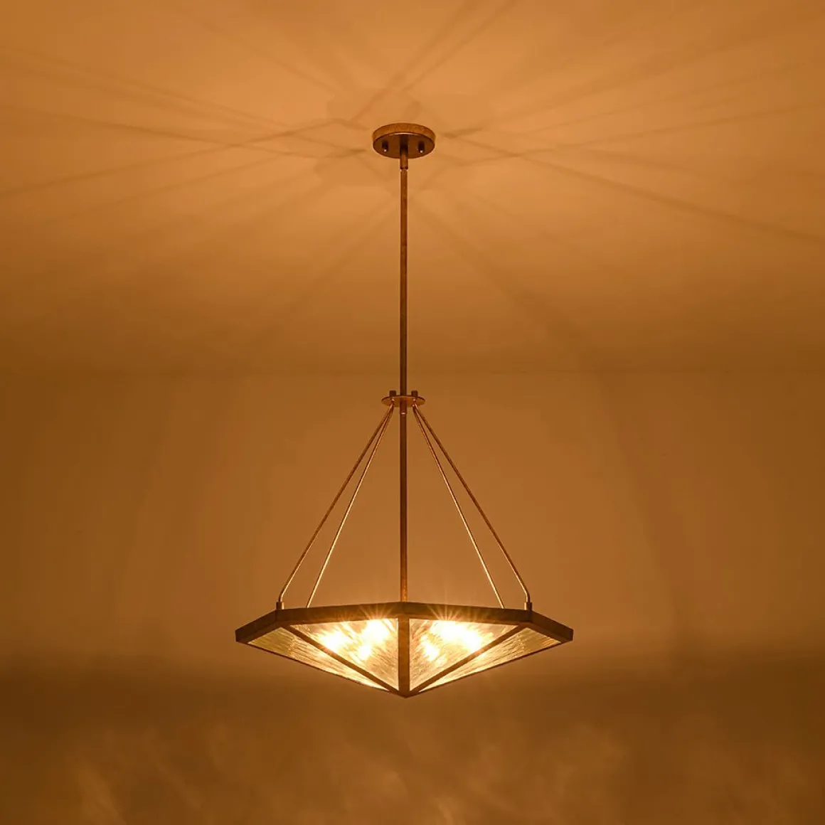 French Antique Gold Geometric Water Glass Cage Chandelier