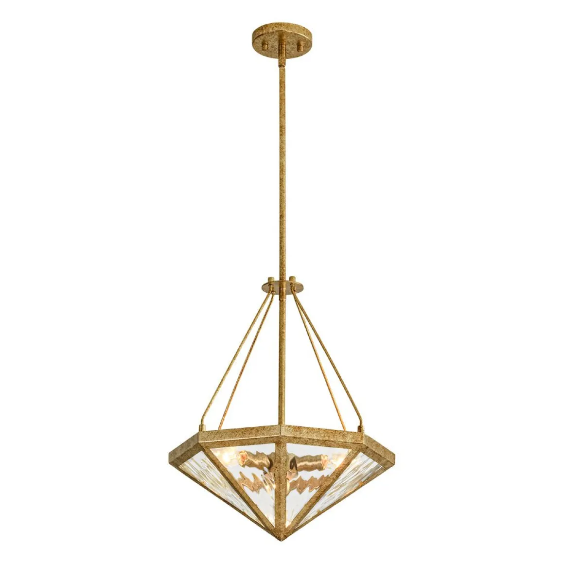 French Antique Gold Geometric Water Glass Cage Chandelier