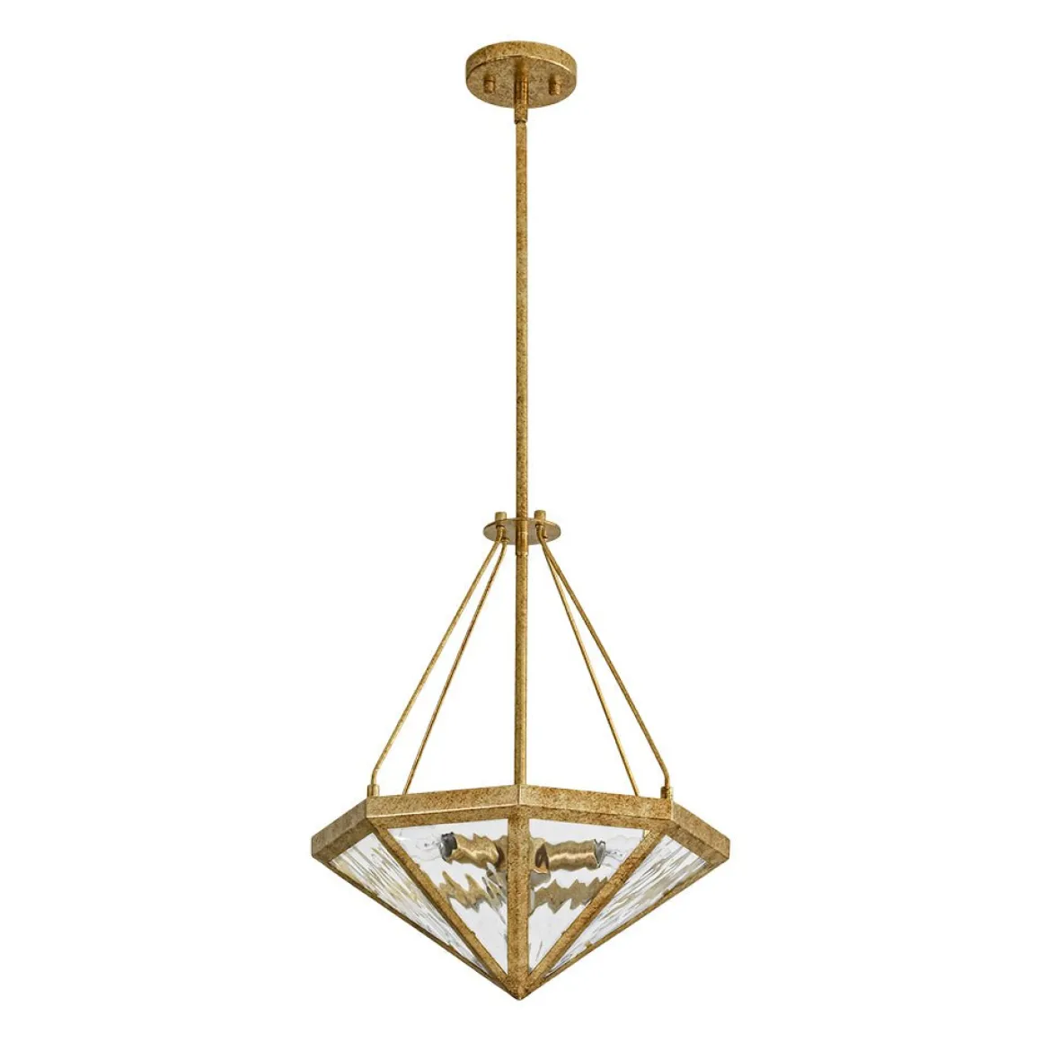 French Antique Gold Geometric Water Glass Cage Chandelier
