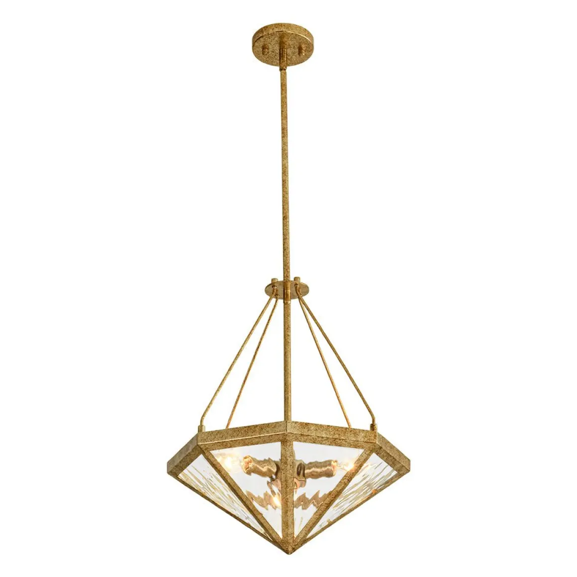 French Antique Gold Geometric Water Glass Cage Chandelier