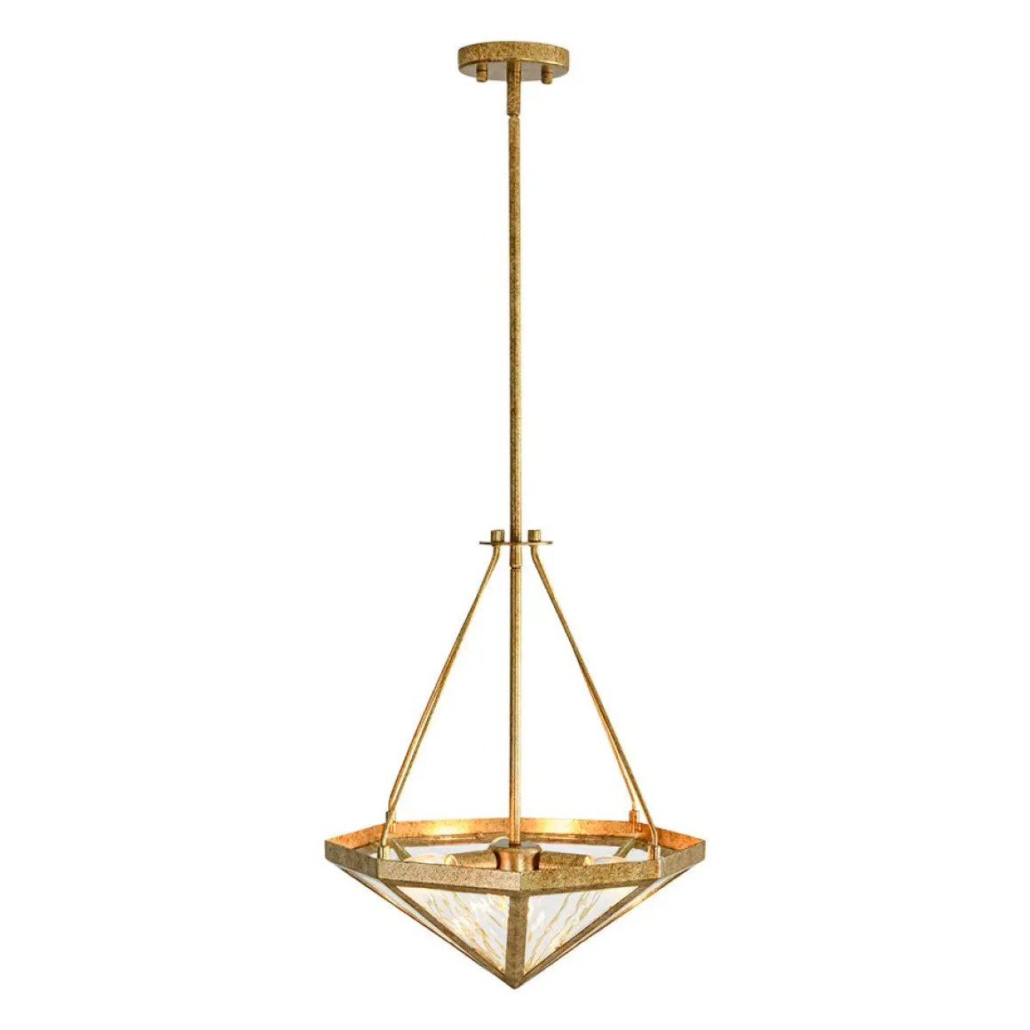 French Antique Gold Geometric Water Glass Cage Chandelier