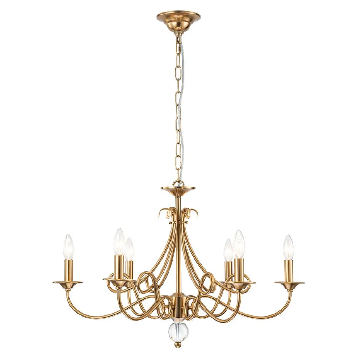 French Classic Brass Scrolling Candle Style Chandelier