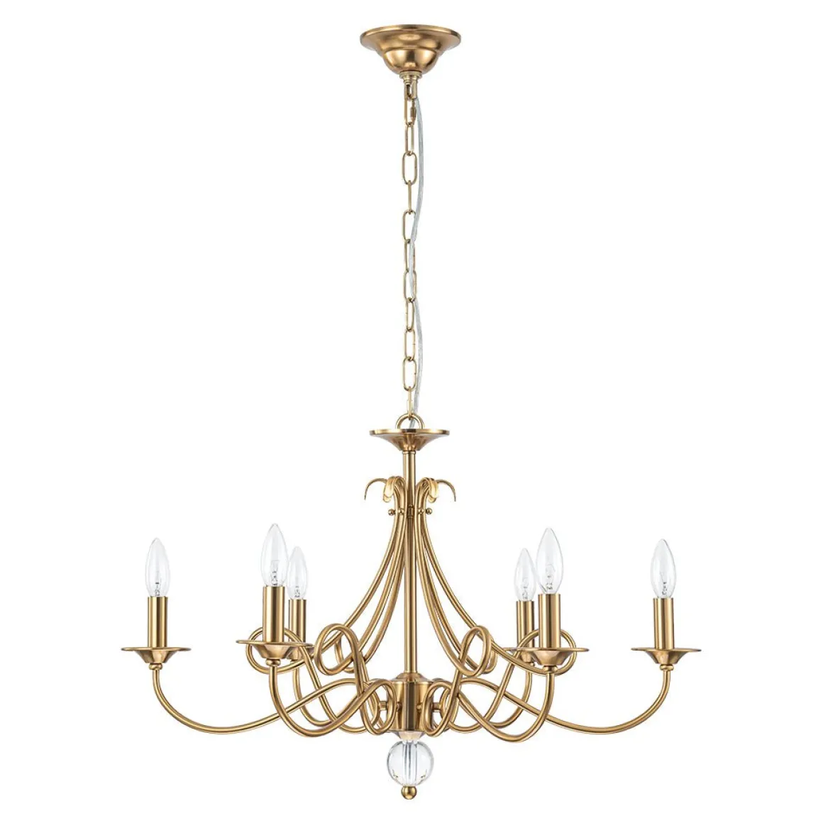 French Classic Brass Scrolling Candle Style Chandelier
