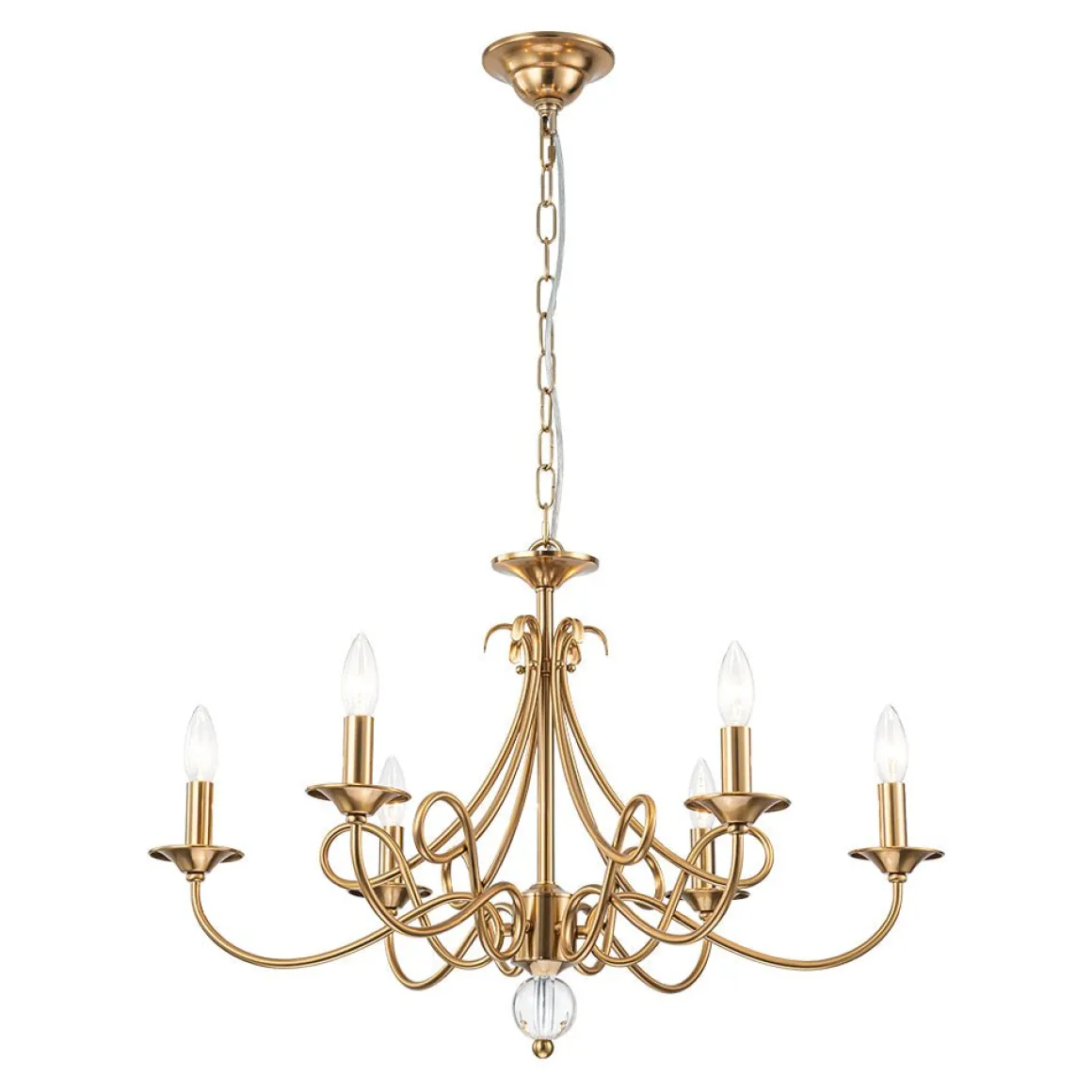 French Classic Brass Scrolling Candle Style Chandelier
