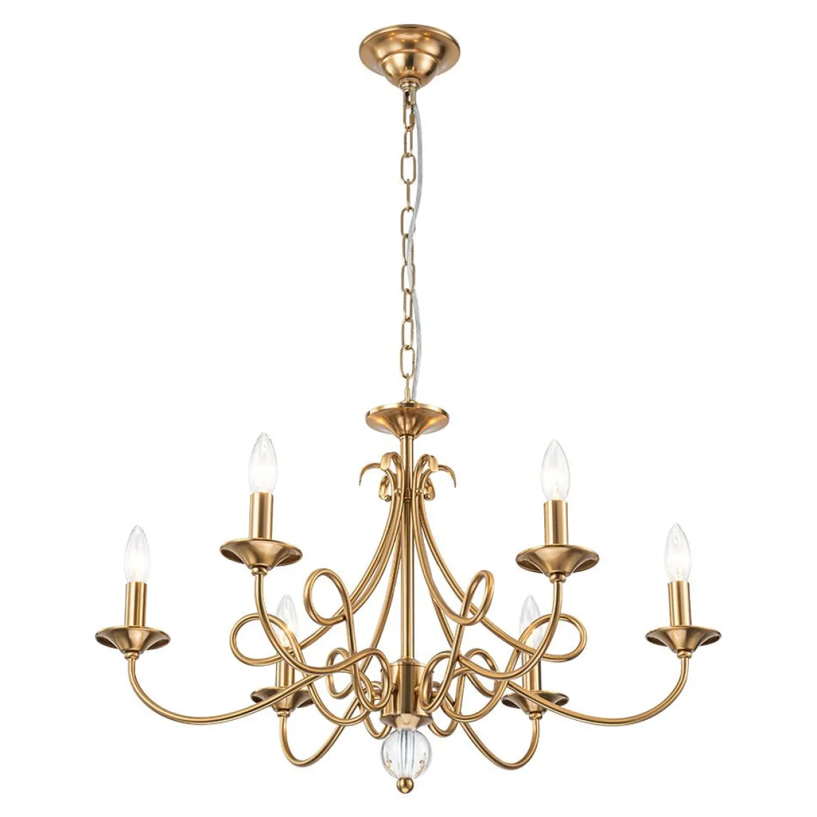 French Classic Brass Scrolling Candle Style Chandelier