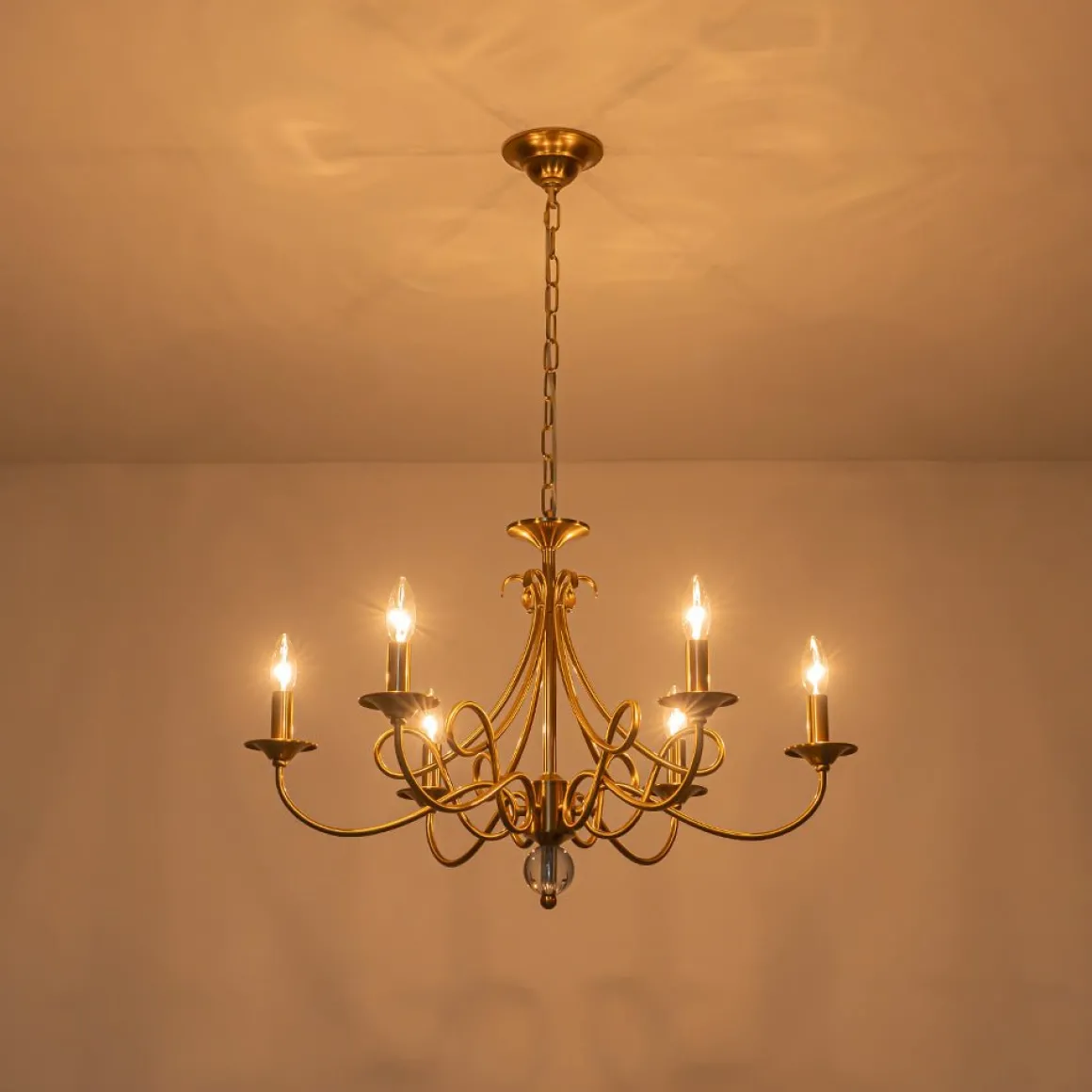 French Classic Brass Scrolling Candle Style Chandelier