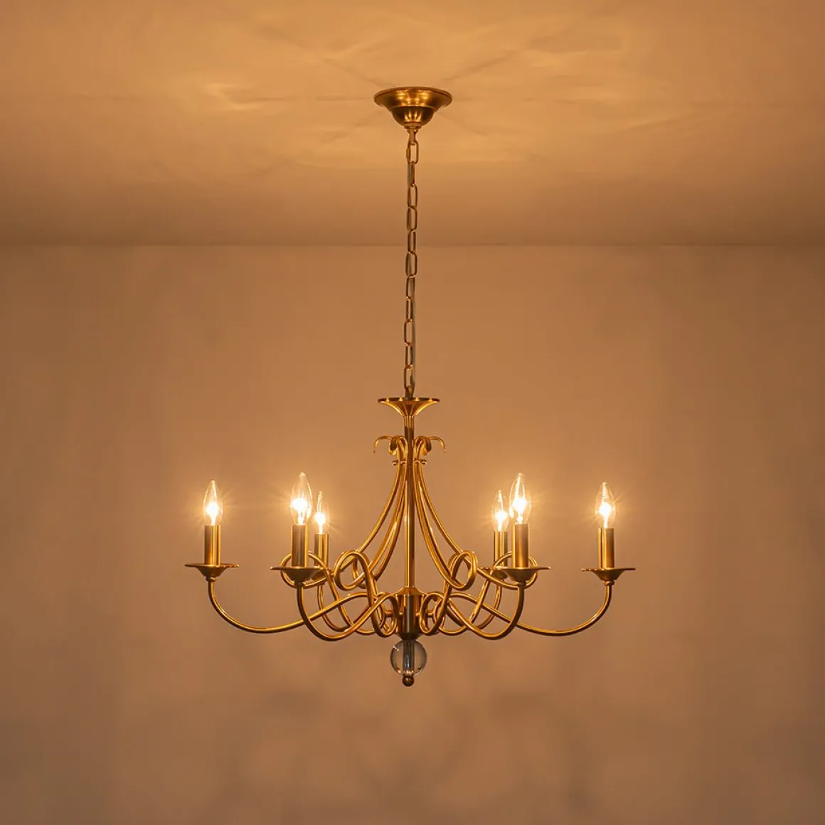 French Classic Brass Scrolling Candle Style Chandelier