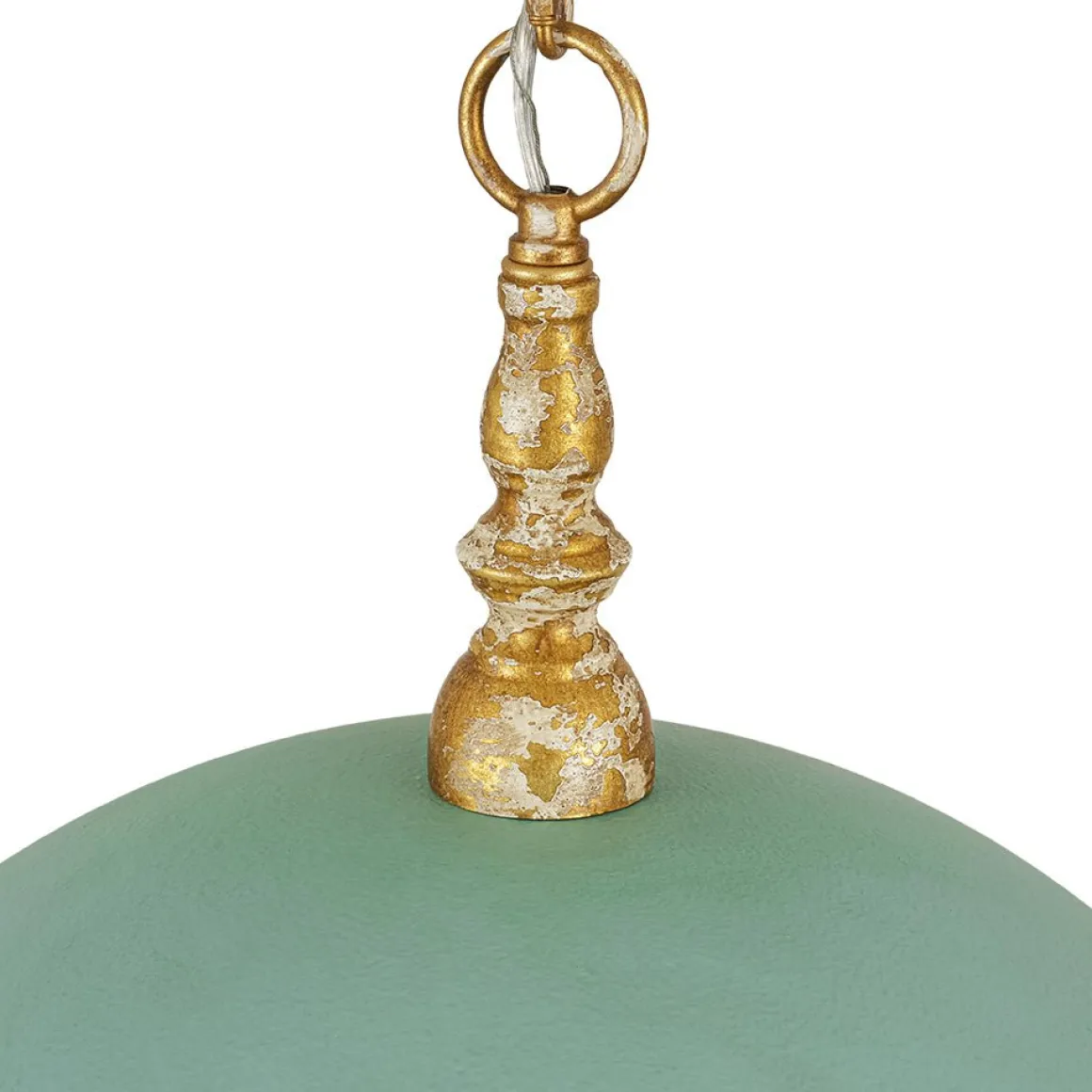 French Country Distressed Teal Gold Flat Dome Metal Pendant