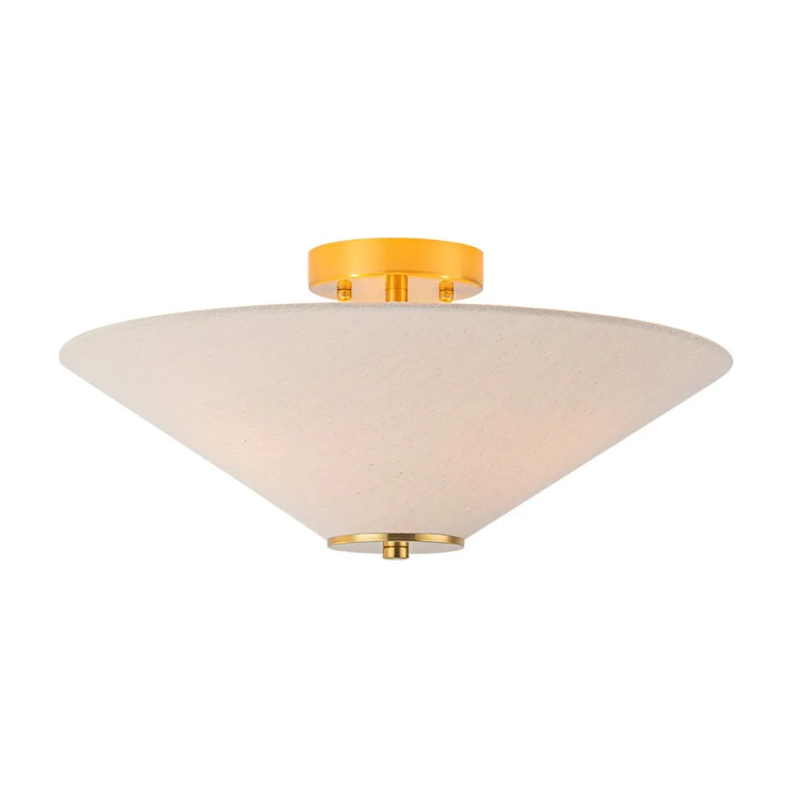French Country Ivory Linen Conical Cage Semi Flush Mount