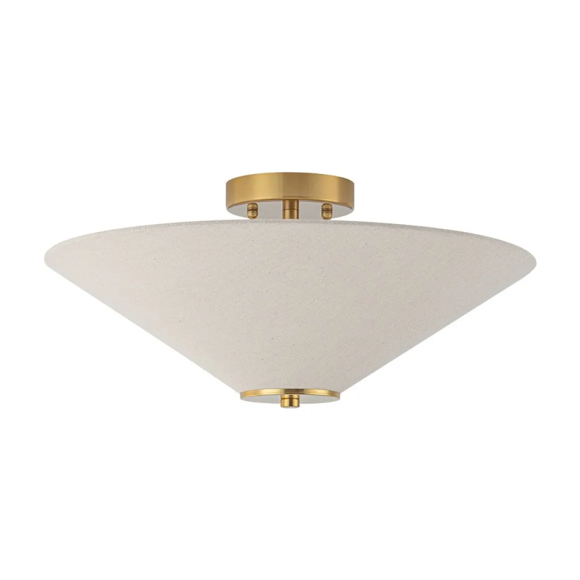 French Country Ivory Linen Conical Cage Semi Flush Mount