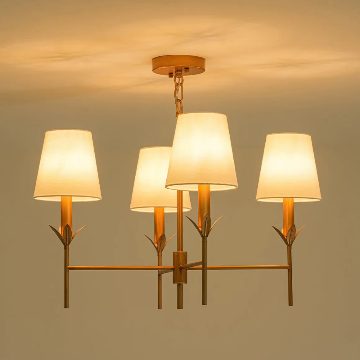 French Country 4-Light Fabric Round Candle Style Chandelier