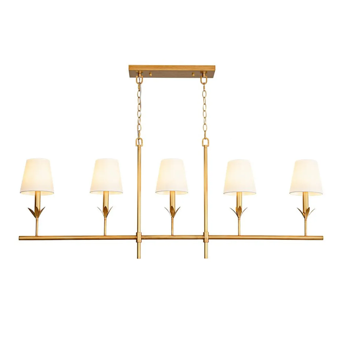 French Country 5-Light Fabric Shade Candle Linear Island Chandelier