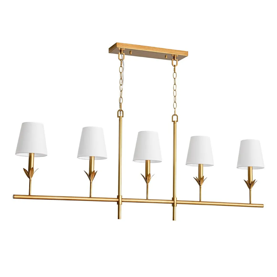 French Country 5-Light Fabric Shade Candle Linear Island Chandelier